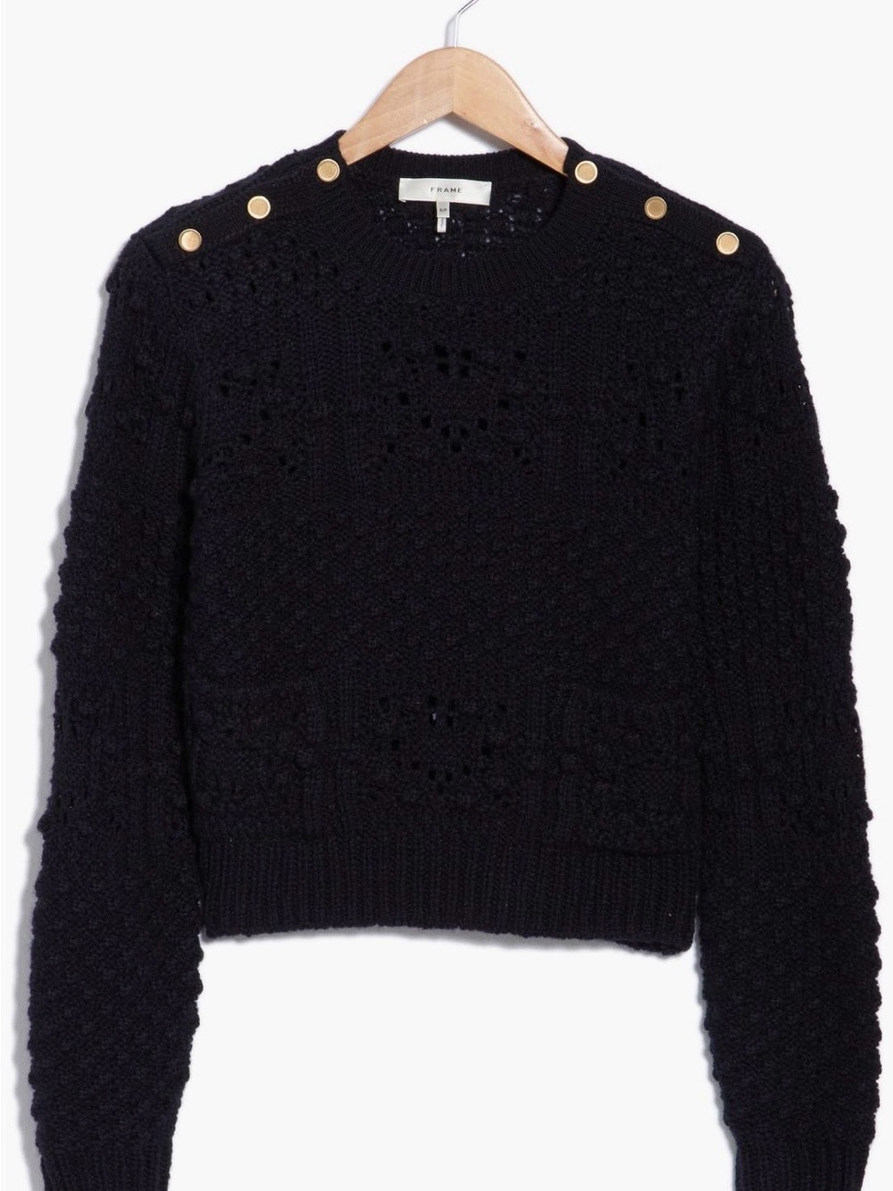 Frame Navy Alpaca Wool Cable-Knit Sweater Gold Button Detail Small NWT $398 MSRP - Picture 2 of 14
